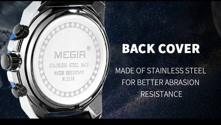 MEGIR Luxury Chronograph Watch - Leather Belt Luminous Sports Business