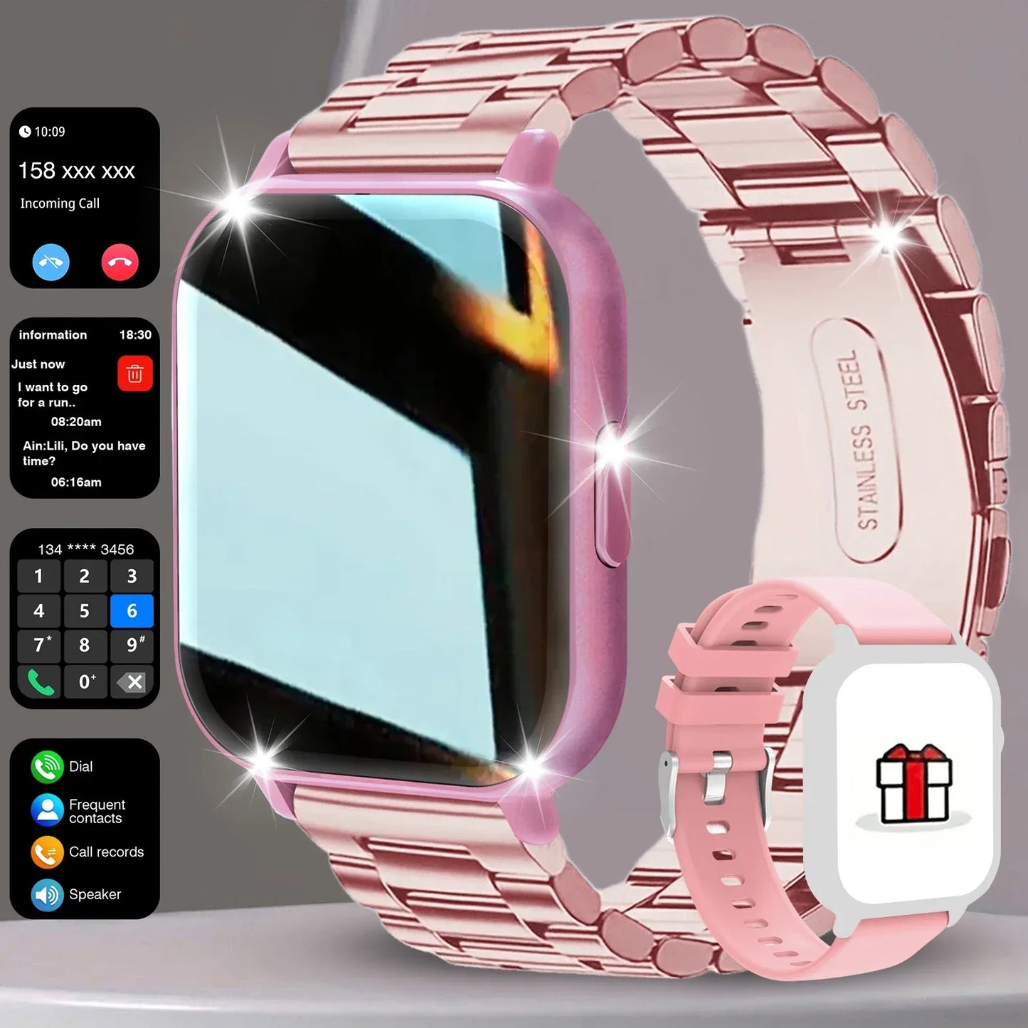 Smart watch, wireless calling /dial,for iPhone/Andriod, multi -Sport mode, calling reminder and rejection, SMS reminder - Wear444