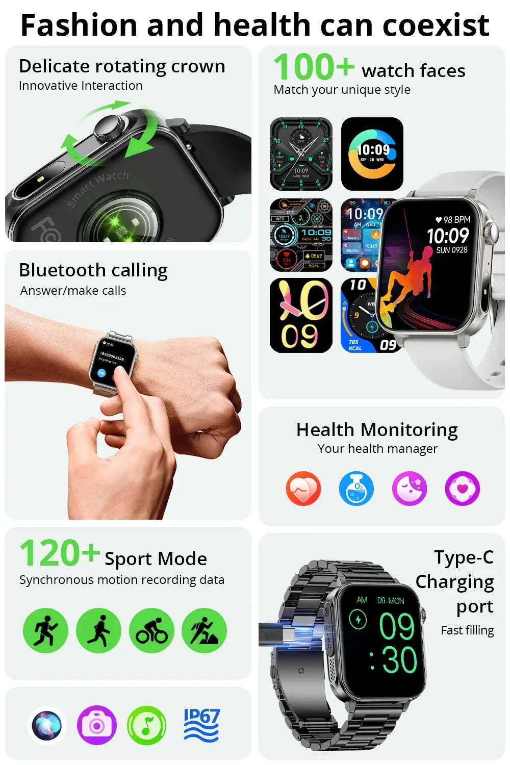 COLMI P80 Type-c Smartwatch Men Women Health Manager Bluetooth Call IP67 Waterproof Flashlight Smart Watch For Xiaomi iOS Phone - Wear444