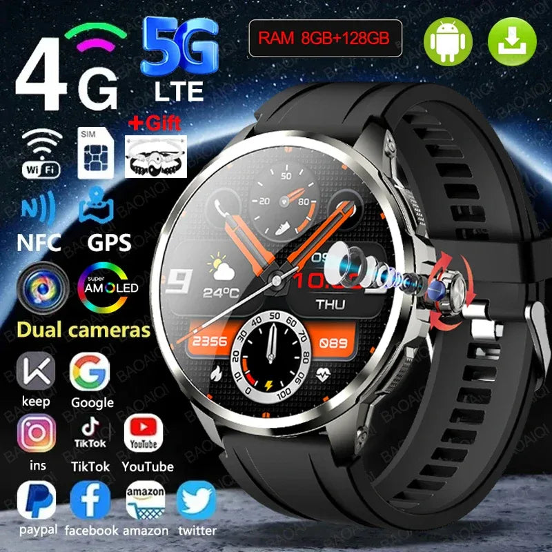 5G/4G Smart Watch Men Fashion 1.95 inch 720*720 AMOLED 8GB+128GB RAM 2100mah Battery GPS WIFI Google APPS Smartwatch Android 9.0 - Wear444