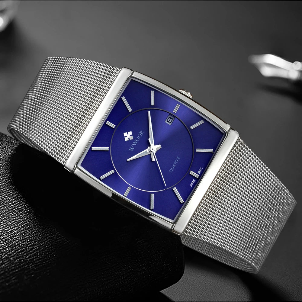 WWOOR Luxury Rectangle Watch - Ultra-Thin Stainless Steel Sport Timepiece