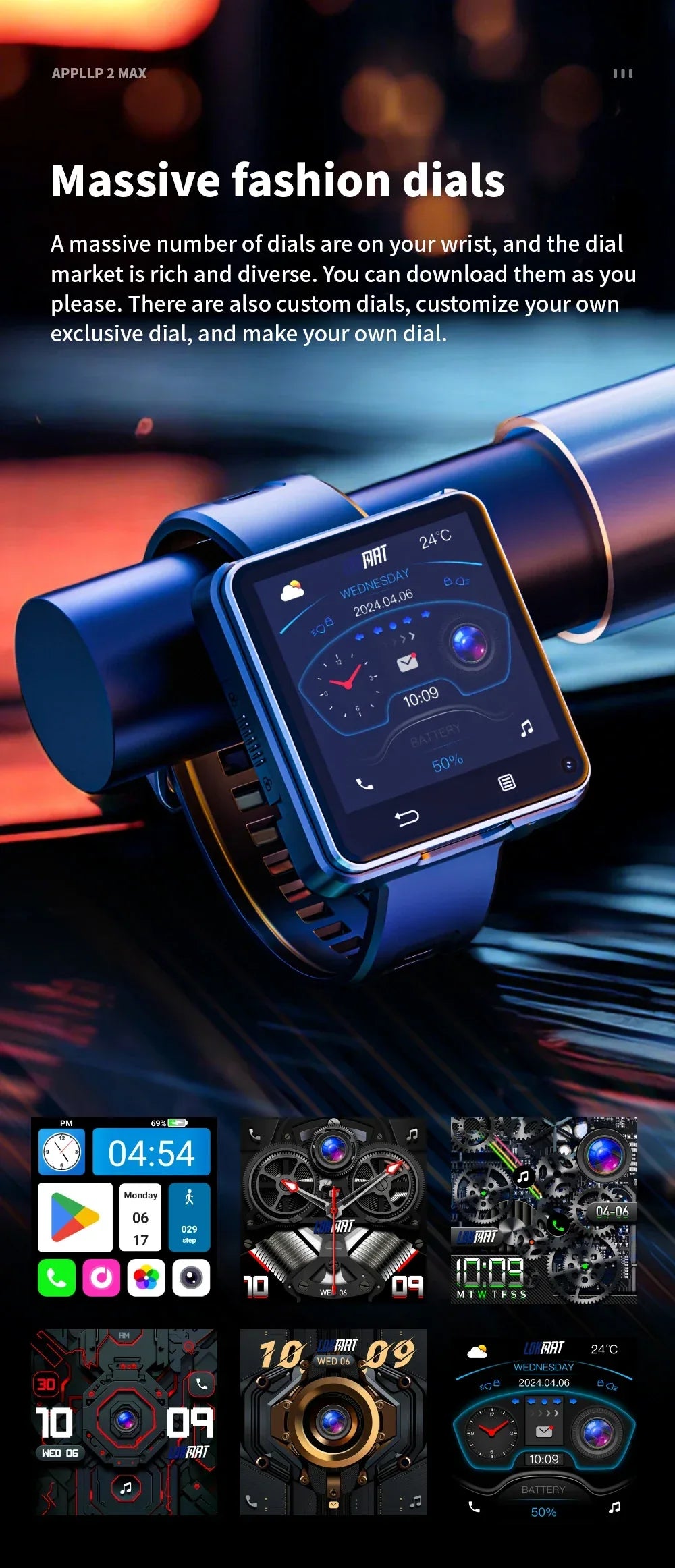 LOKMAT New APPLLP 2 MAX Dual Camera Android 11 Watch Phone Wifi Videos Calls Smart Watch Network Detachable Strap Mini Phone - Wear444