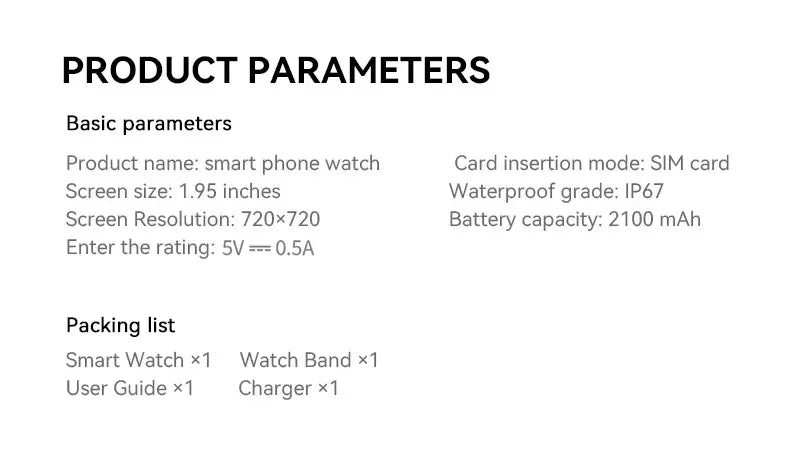 5G/4G Smart Watch 720*720 AMOLED 1.95 inch HD 900W Camera 8GB+128GB RAM 1990mAh Clock GPS WIFI Google APP Smartwatch Android 9.0 - Wear444