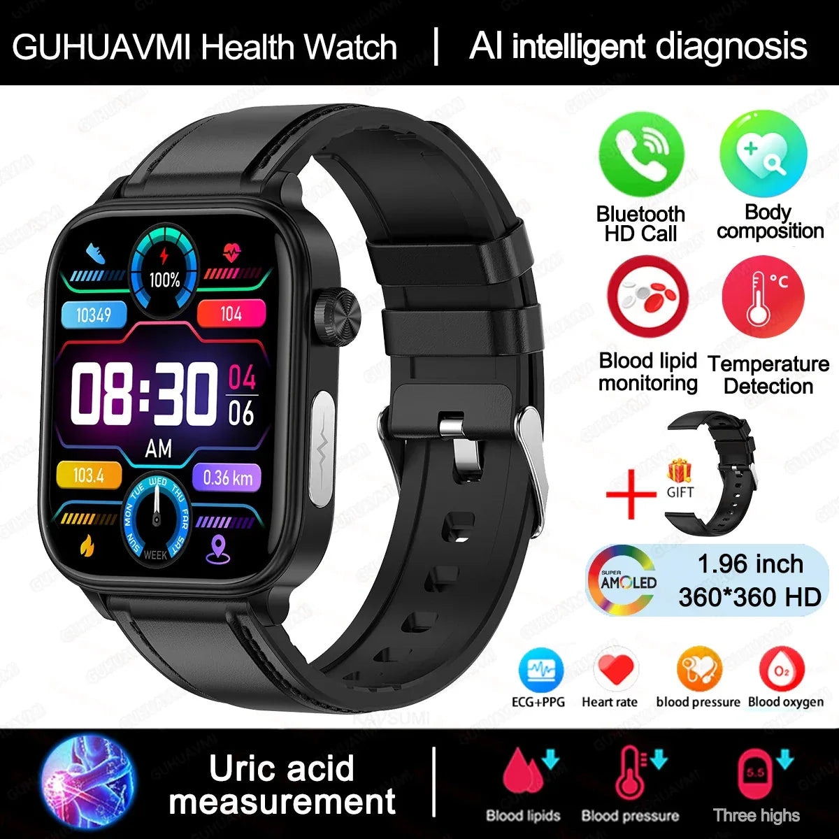 2025 New ECG+PPG Monitoring Smart Watch Women Blood pressure Blood Lipid Uric Acid Women Menstrual Health Tracker Smartwatches - Wear444