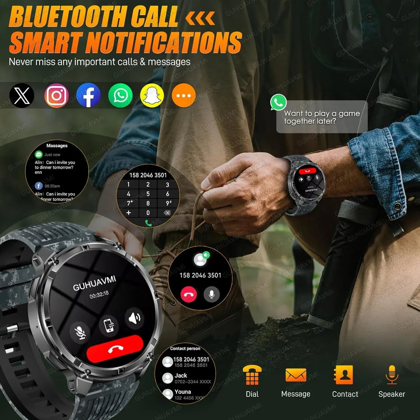 2026 New T-REX3 1100mAh Battery Smart Watch Men 10ATM Waterproof GPS Bluetooth Call 1.7" AMOLED HD Sports Flashlight Smart Watch - Wear444