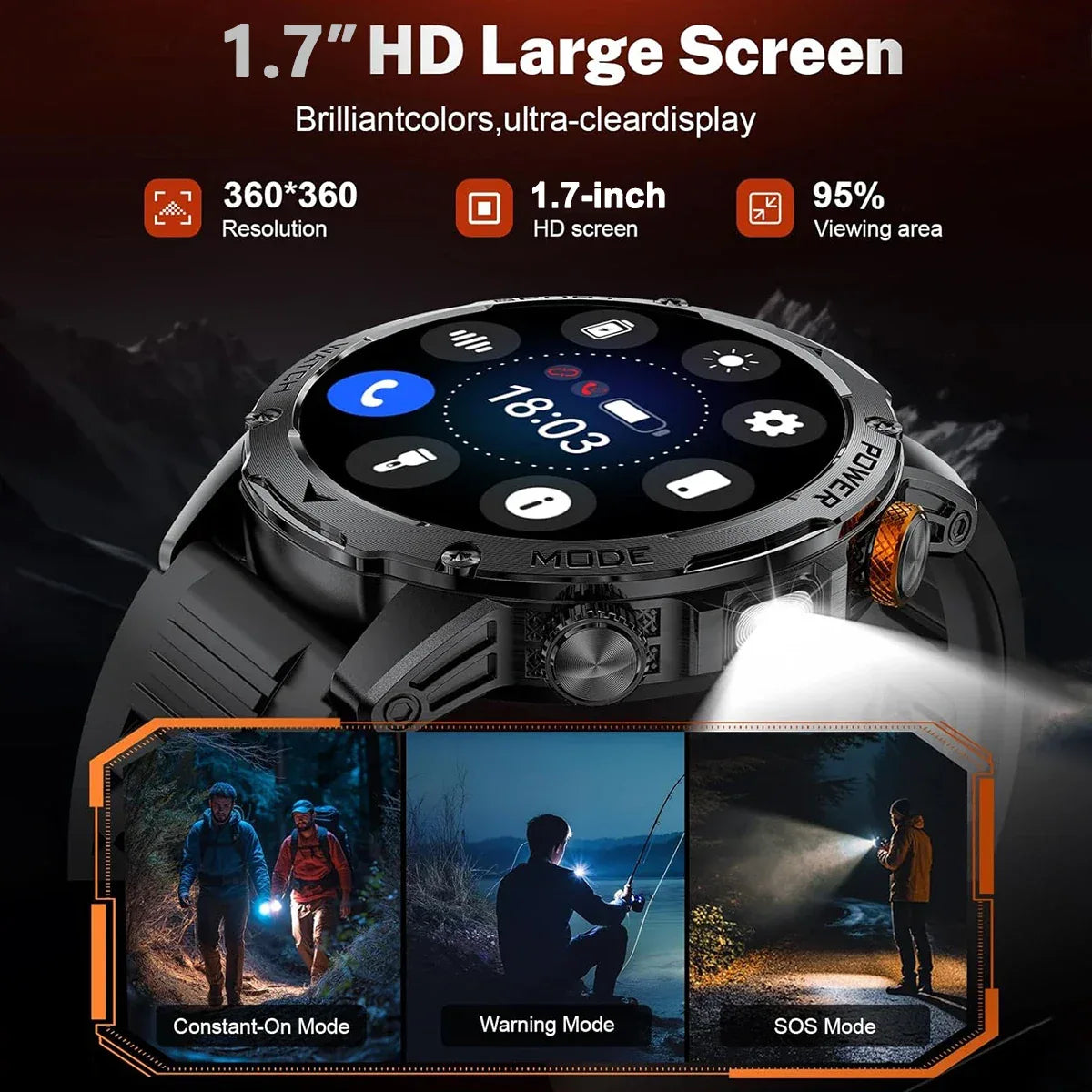 2025 New Military T-Rex 3 Ultra 1000mAh Battery Smart Watch 5ATM Waterproof Flashlight Heart Rate Sports tracker Smartwatch Men - Wear444