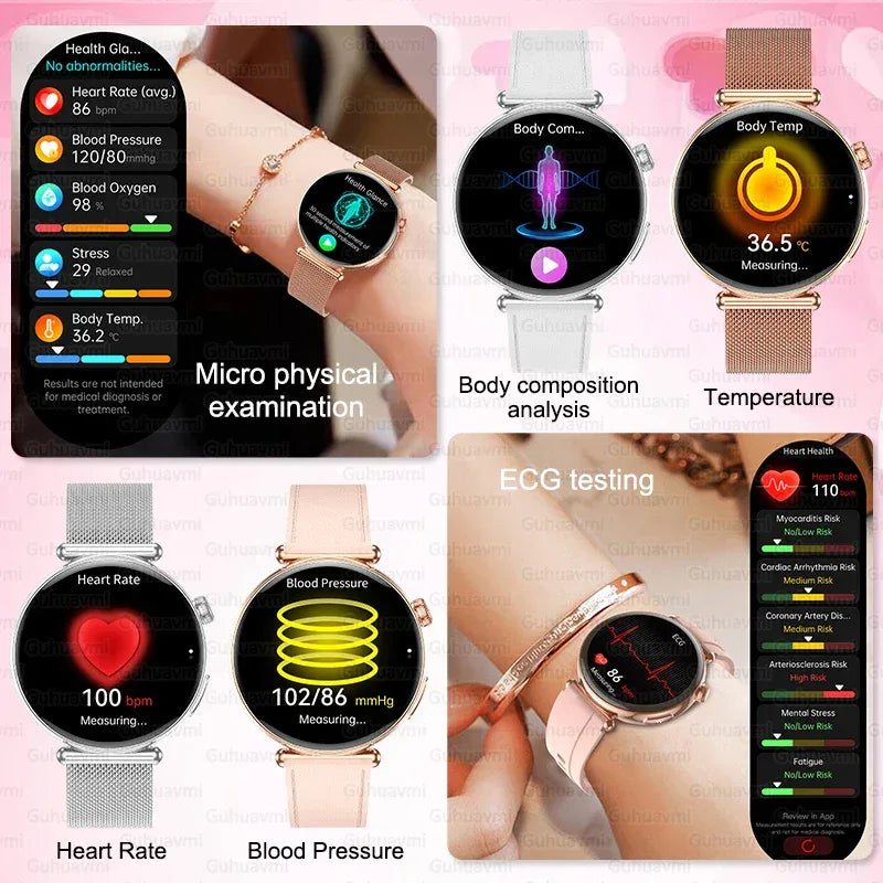 2026 New Women AI Smart Diagnosis Smart Watch HRV+ECG Uric Acid Blood Oxygen Health Monitor IP68 Waterproof Sports Smartwatches - Wear444