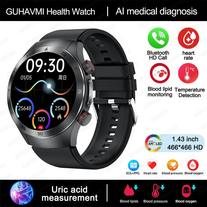 For Xiaomi Precise Laser Therapy Bracelet Uric Acid Blood Lipid ECG+PPG Health Smart Watch Bluetooth Call Smartwatches 2025 New - Wear444