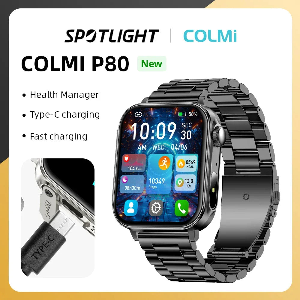 COLMI P80 Type-c Smartwatch Men Women Health Manager Bluetooth Call IP67 Waterproof Flashlight Smart Watch For Xiaomi iOS Phone - Wear444