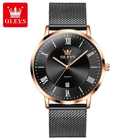 OLEVS Casual Fashion Business Quartz Watches for Men Top Brand Original Stainless Steel Mesh Belt Waterproof Calendar Men Watch