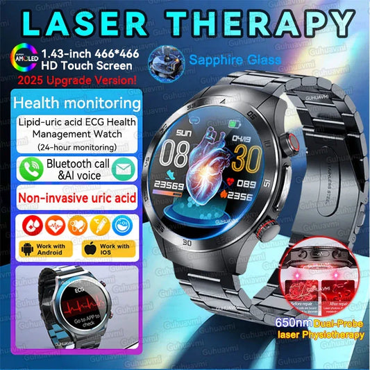 For Xiaomi Precise Laser Therapy Bracelet Uric Acid Blood Lipid ECG+PPG Health Smart Watch Bluetooth Call Smartwatches 2025 New - Wear444