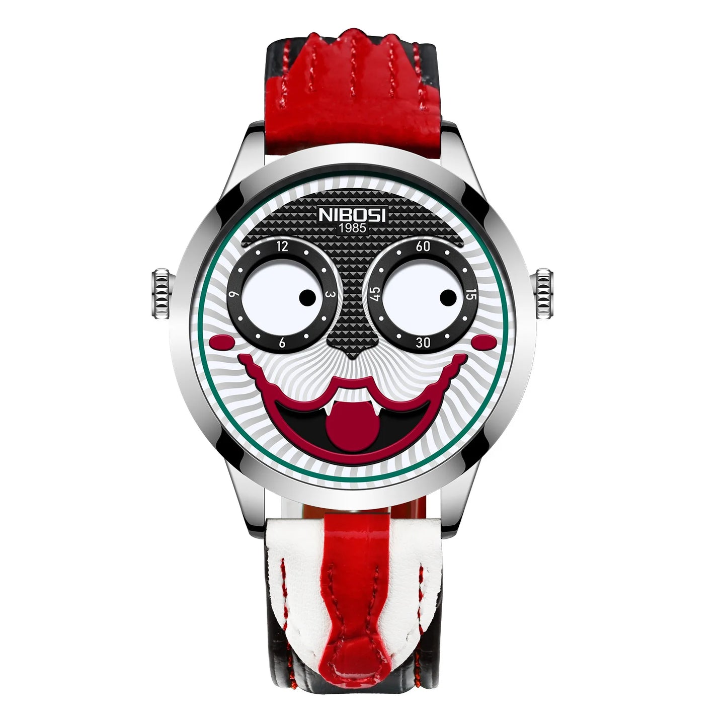 Creative Clown Dial Watch - Unique Leather Strap Design