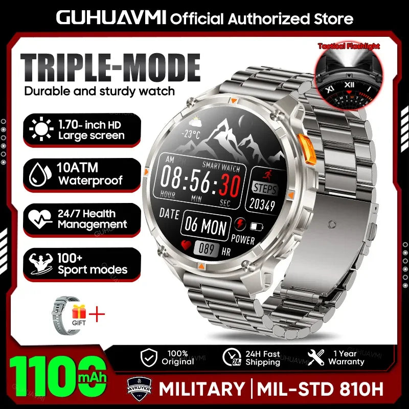 Military Men T-Rex3 Ultra GPS Track Smart Watch 1100mAh Battery Bluetooth Call Waterproof Flashlight Compass Outdoor Smart watch - Wear444