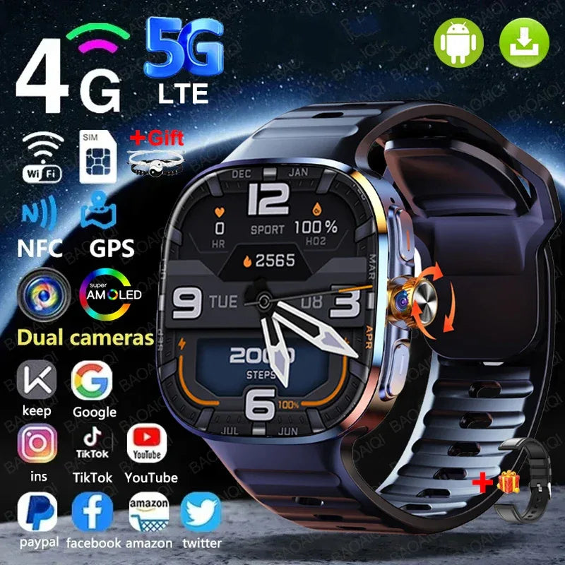 4G/5G Smartwatch 2.40 inch Larger Screen 190° Rotary Camera 16GB+256GB GPS Map WIFI Connect Apps Download Smart Watch Android 10 - Wear444