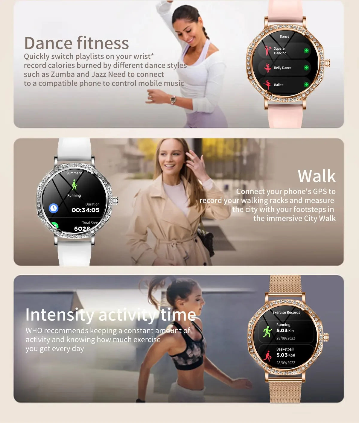 2025 New Ladies' Fashion Smartwatch Diamond Frame HD AMOLED Screen Bluetooth Call Health Monitoring Waterproof Smart Watch Gift - Wear444