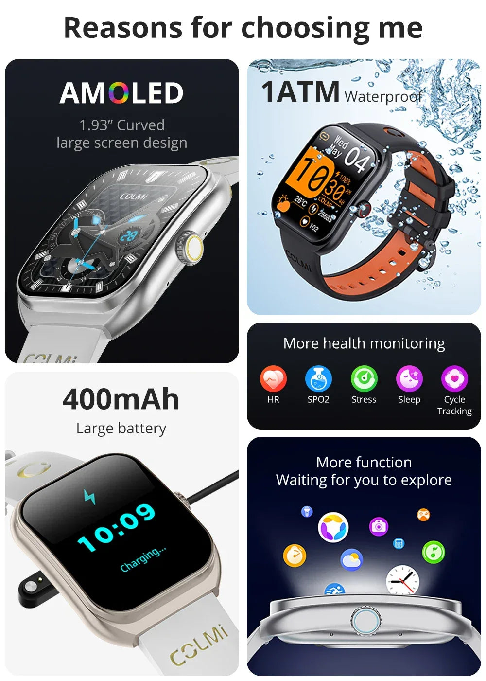 COLMI P86 1.93" AMOLED Smartwatch Men Health Manager Bluetooth Call IP68 Waterproof Smart Watch Women For Xiaomi iOS Phone - Wear444
