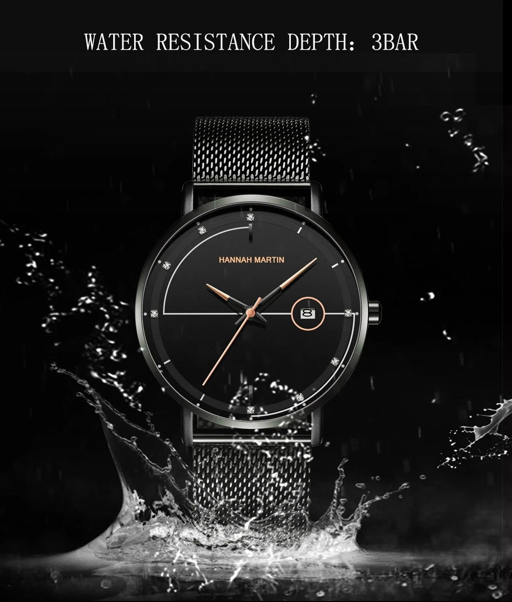 Top Men Quartz Watch With Japanese Movement Simple Blue Black Stainless Steel Mesh Belt Waterproof Travel Fashion Men Wristwatch