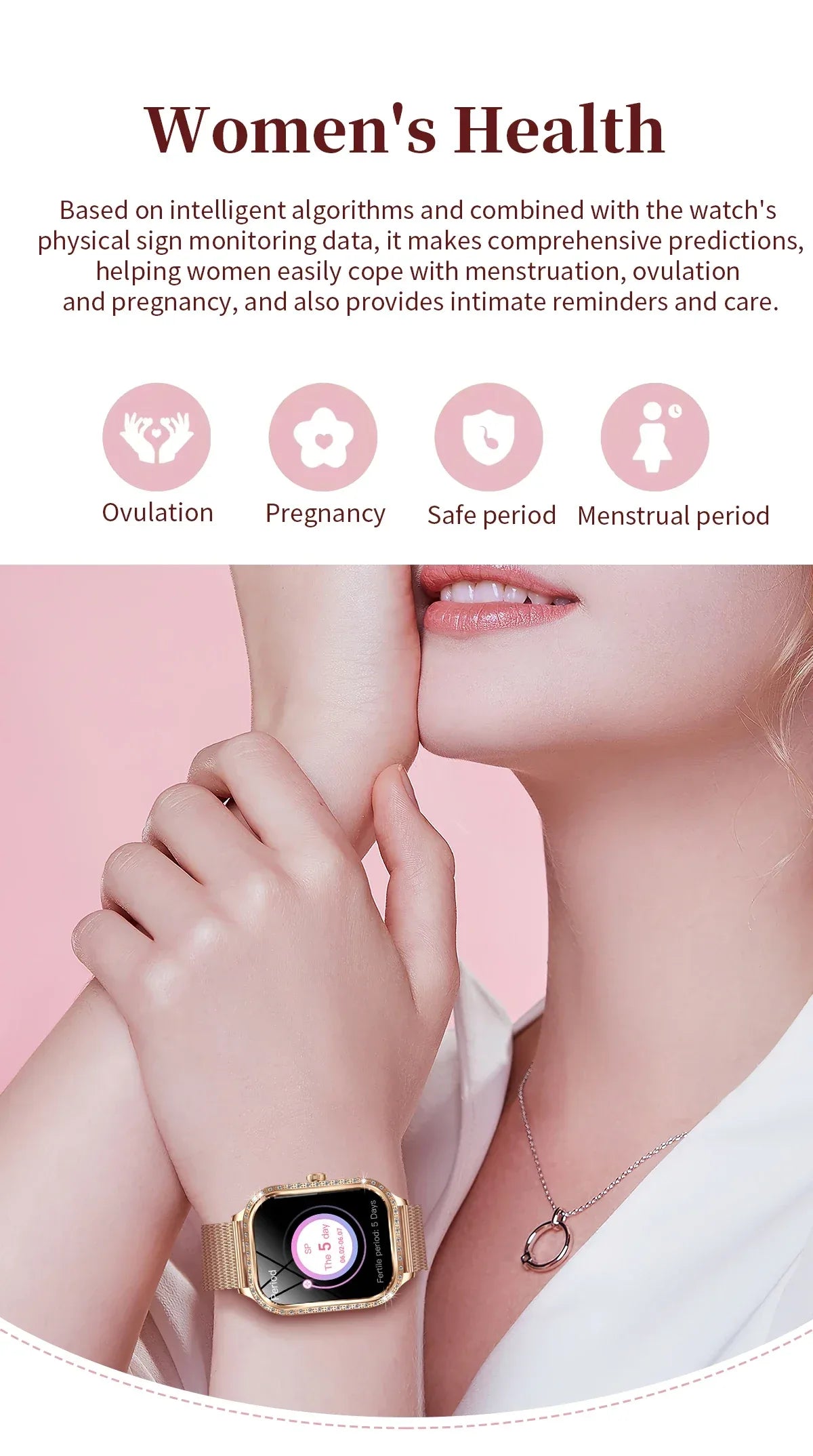 2026New Women Fashion Smartwatch HD Curved Screen Female Menstrual Tracking Waterproof Sports Fitness Bluetooth Call Smart Watch - Wear444