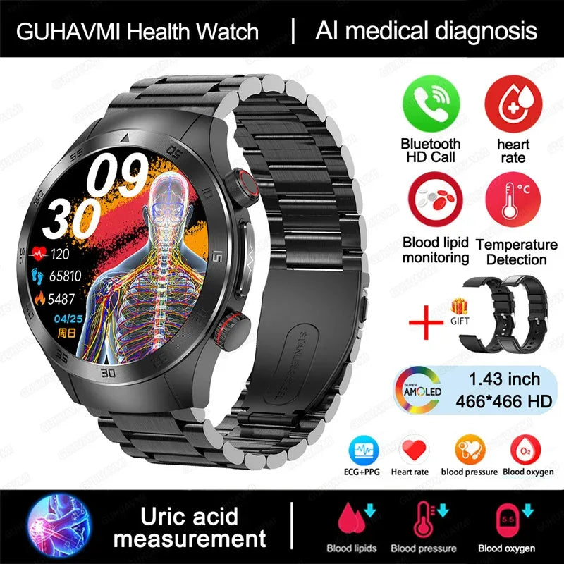 For Xiaomi Precise Laser Therapy Bracelet Uric Acid Blood Lipid ECG+PPG Health Smart Watch Bluetooth Call Smartwatches 2025 New - Wear444