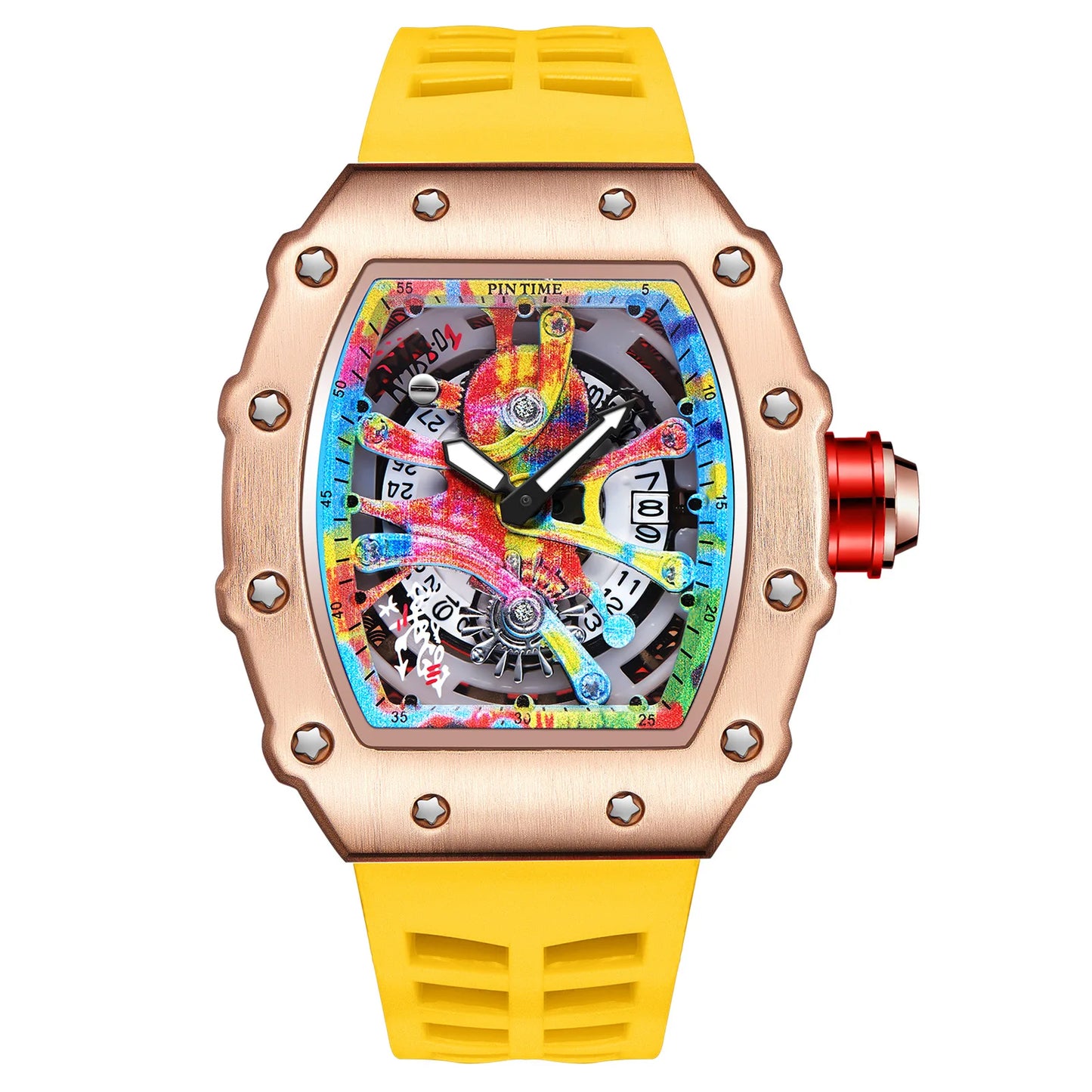 Fashion Mechanical Man Watches Classic Colorful RM Desgin Automatic Visable Wristwatch Causal Men Watch Rubber Strap Belt