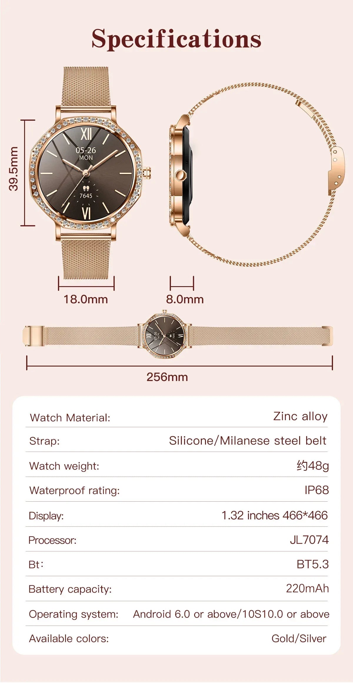 Luxury Women's Smartwatches Diamond Dial Fashion Smart Watch Heart Rate Monitor Sleep Tracking IP67 Waterproof For Android & IOS - Wear444