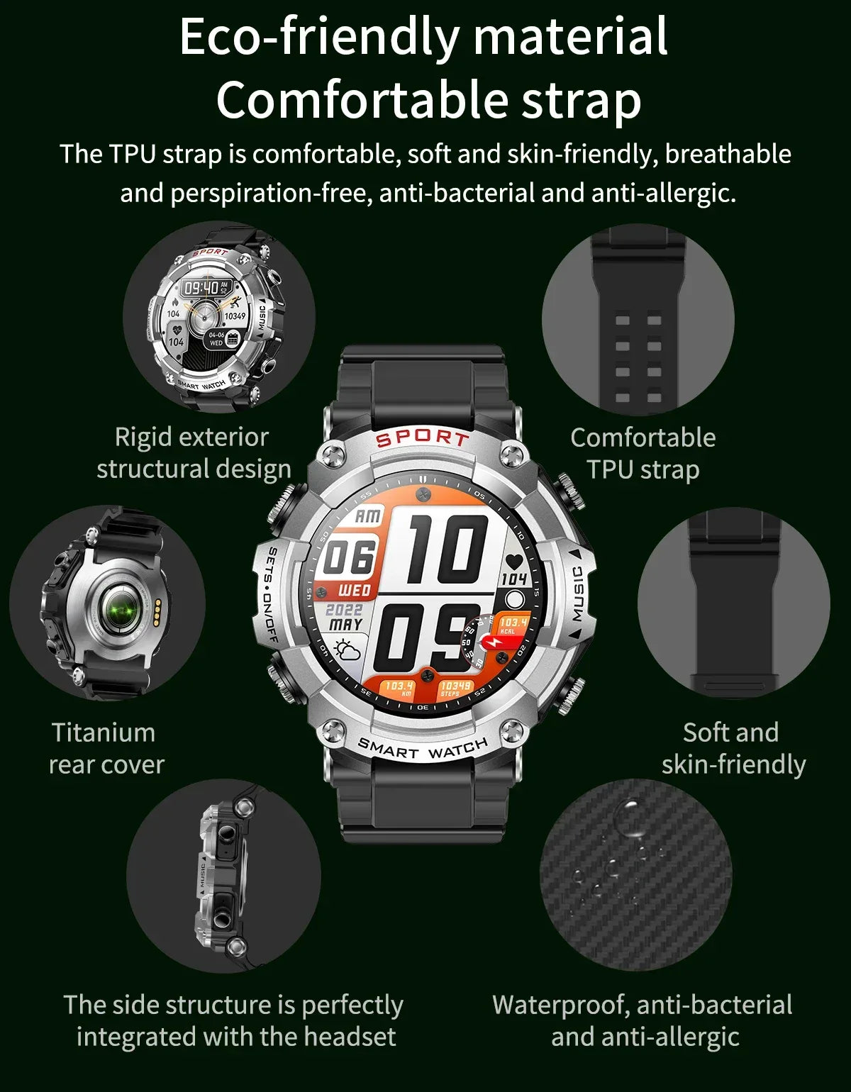Rainbuvvy T96 TWS Smart Watch Earphone 1.52inch Amoled 3 IN 1 Local Music Player Wireless Headset BT Call Earbuds Smartwatch - Wear444