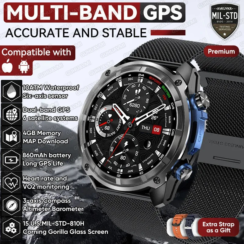2026 New T-REX Pro Dual-Band AGPS Smartwatch Built-in Offline Map 10ATM Waterproof 30-Days Battery Compass Men Militray Watches - Wear444