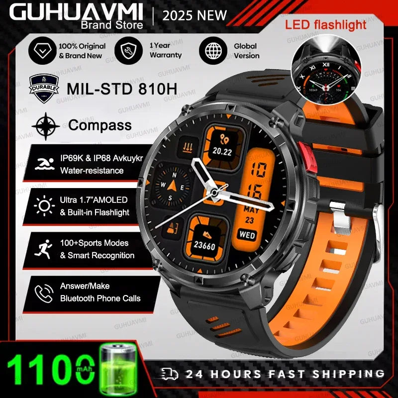 2026 New T-REX3 1100mAh Battery Smart Watch Men 10ATM Waterproof GPS Bluetooth Call 1.7" AMOLED HD Sports Flashlight Smart Watch - Wear444