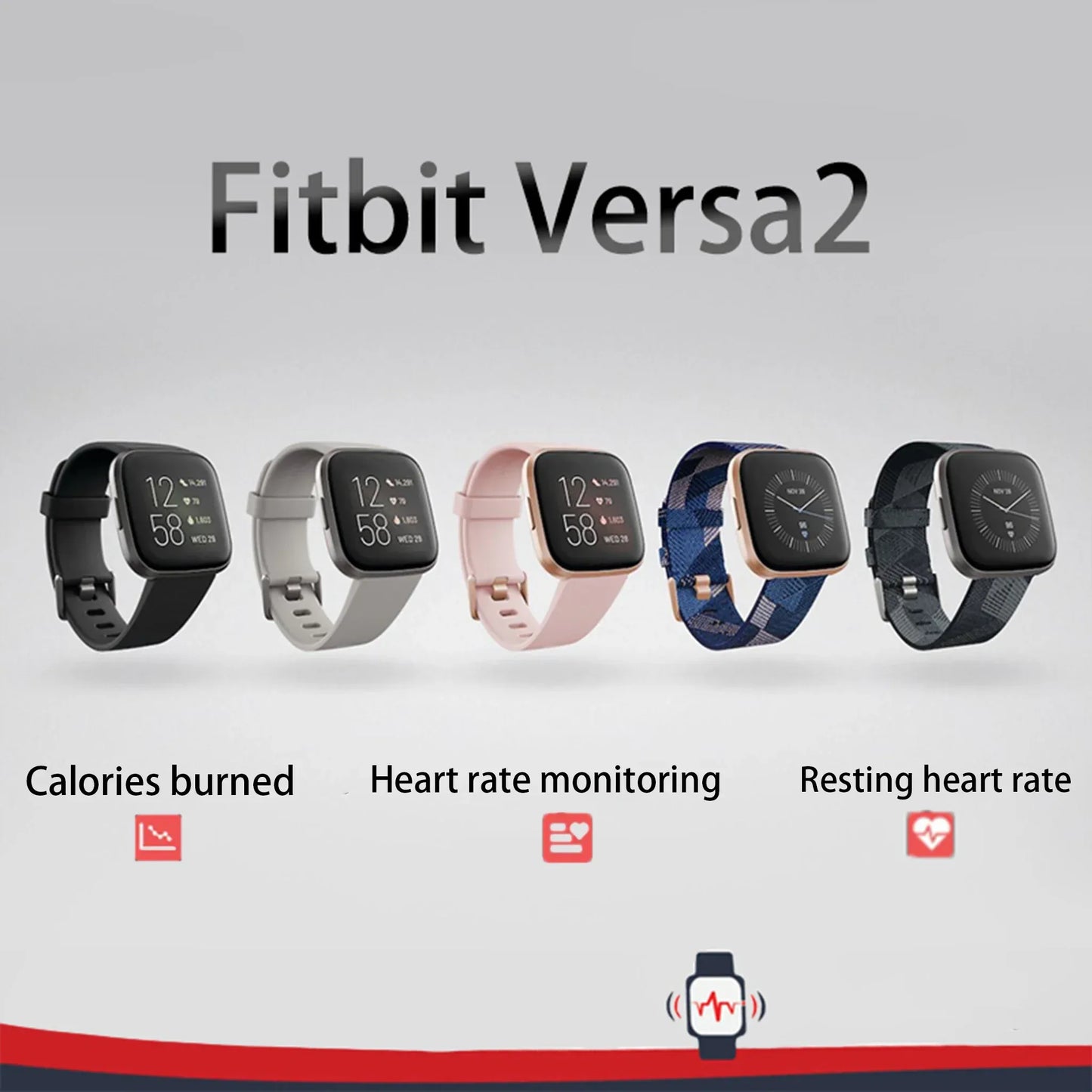 Fitbit Versa 2 Health and Fitness Smartwatch with Heart Rate, Music, Alexa Built-In, Sleep and Swim Tracking, Black/Carbon - Wear444