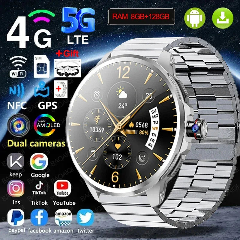 5G/4G Smart Watch Men Fashion 1.95 inch 720*720 AMOLED 8GB+128GB RAM 2100mah Battery GPS WIFI Google APPS Smartwatch Android 9.0 - Wear444