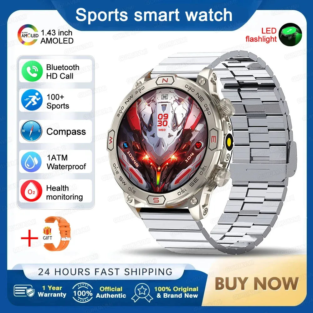 2025New Smart Watch AMOLED Screen GPS Sport Fitness Waterproof LED Lights Compass HD Call Call Smartwatch For Android iOS man - Wear444