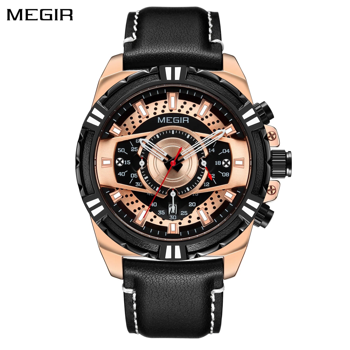 MEGIR Luxury Chronograph Watch - Leather Belt Luminous Sports Business