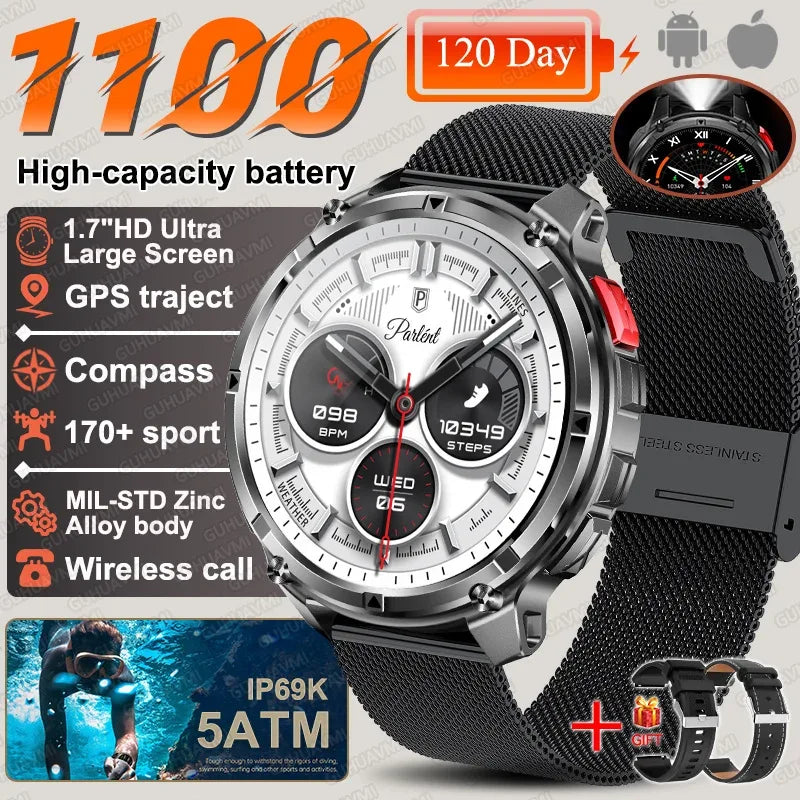 2026 New T-REX 3 PRO 1100mAh Large Battery Smart Watch 10ATM Waterproof GPS 1.7" HD AMOLED Call Sports Flashlight Smartwatch Men - Wear444