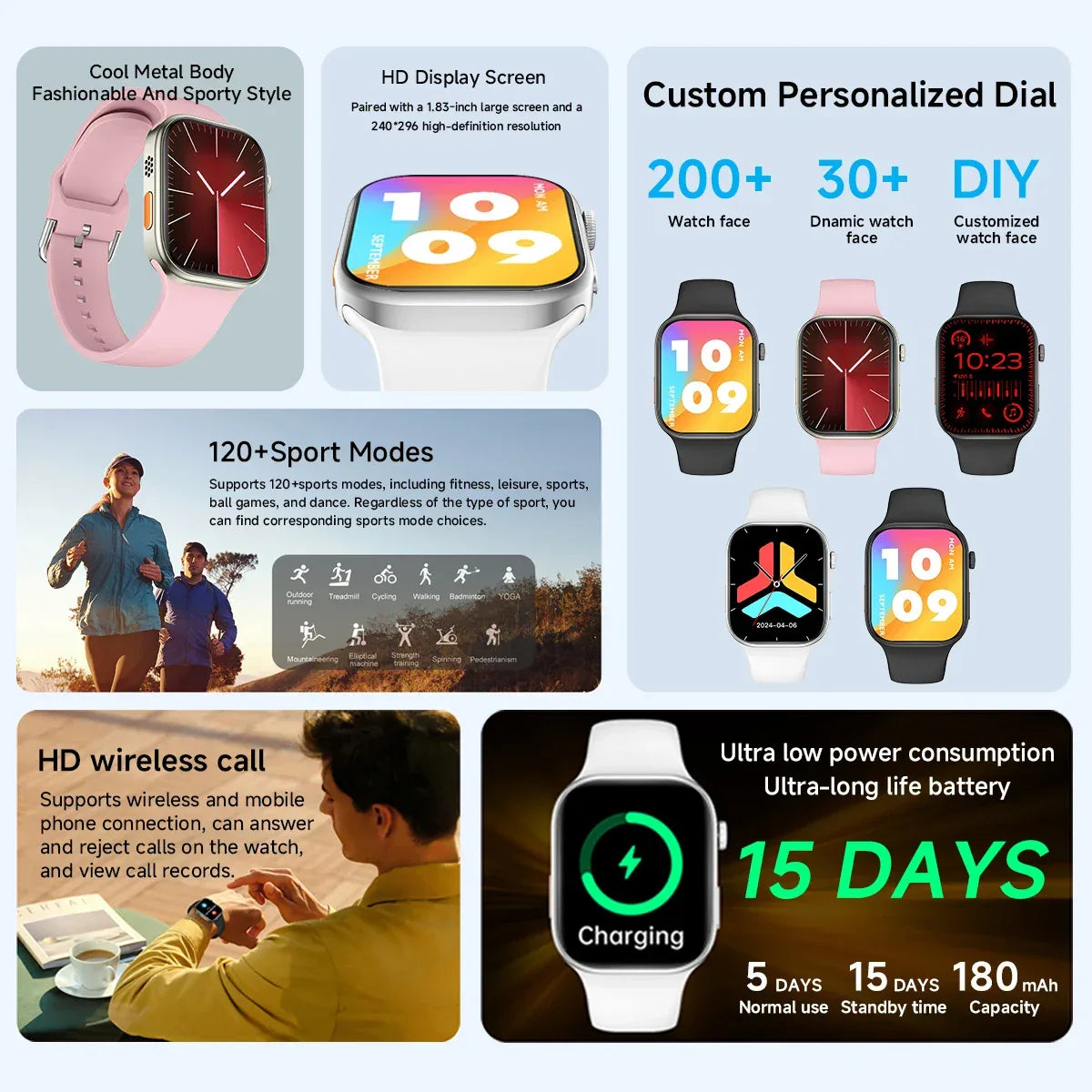 2026 Smart Watch 1.83" HD Screen Bluetooth Call Heart Rate Monitoring 120+ Sports Modes Waterproof for Men Woman Smartwatch Gift - Wear444