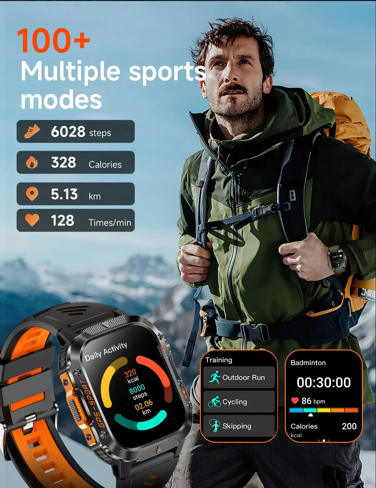 2025 New GPS Military Outdoor Sports Smart Watch Men 2.01-inch AMOLED 3ATM IP69K Waterproof Compass Call Swim Fitness Smartwatch - Wear444
