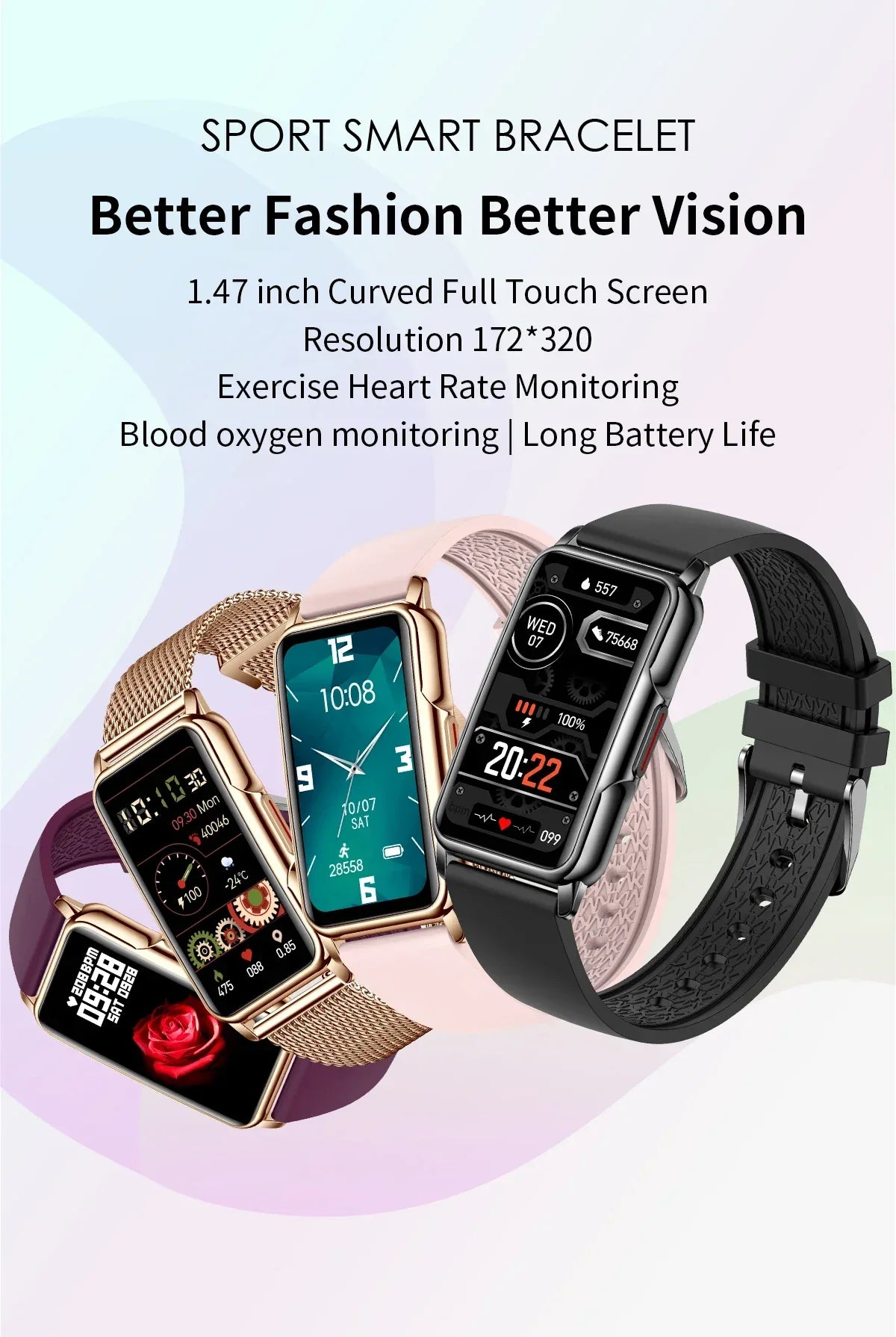 For Android IOS Smart Bracelet Women Smartwatch Men Heart Rate Blood Oxygen Waterproof Sport Smart Band Watch For Ladies +Gift - Wear444