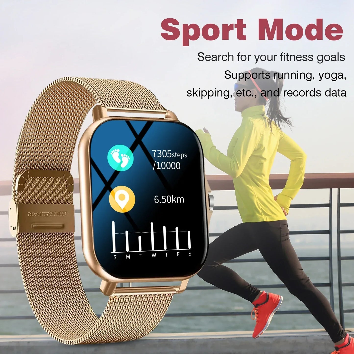 Smartwatch, phone answering/calling, multi-sport mode, message reminder view, suitable for men/women - Wear444