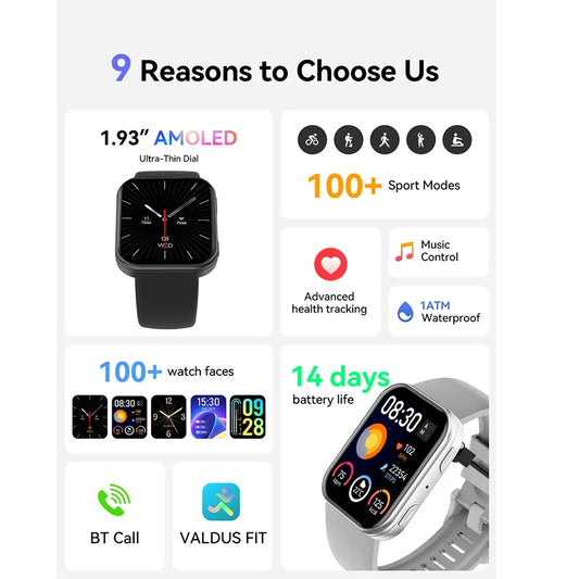 VALDUS VS30 Pro AMOLED Smartwatch Man Woman NFC Voice Assistant Waterproof Heart Rate Blood Pressure Track BT Call Smart Watch - Wear444