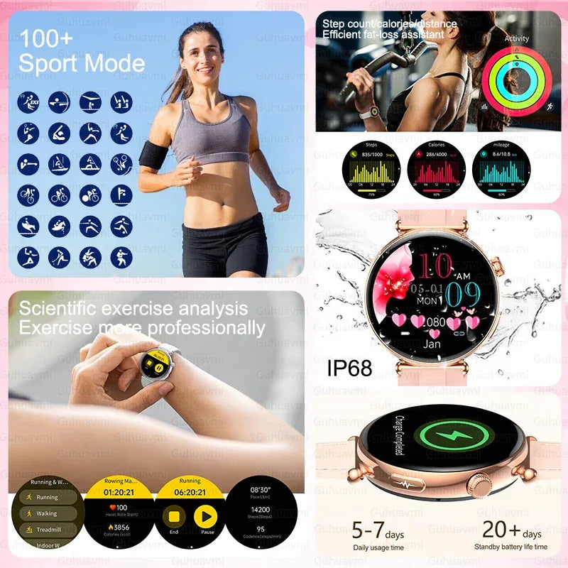 2026 New Women AI Smart Diagnosis Smart Watch HRV+ECG Uric Acid Blood Oxygen Health Monitor IP68 Waterproof Sports Smartwatches - Wear444