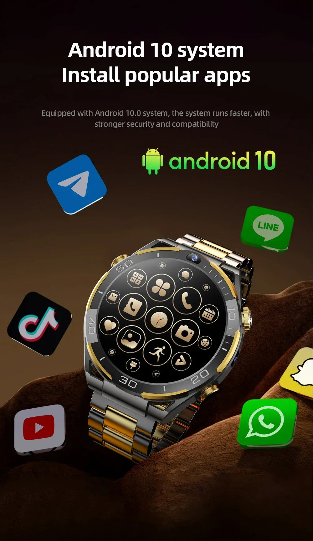 Global Android 10 Smartwatch MTK MT6762 Octa-core CPU 4G Lte Smart Watch 6GB Ram 128GB Rom API 29 Dual Camera Wifi Gps Sim Card - Wear444