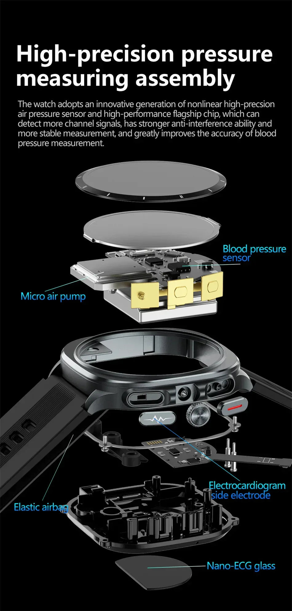 Airbag measurement Smart Watch Men ECG Air Pump Blood Pressure Blood Oxygen BT Call NFC SmartWatch For Man Android iOS upgrade - Wear444