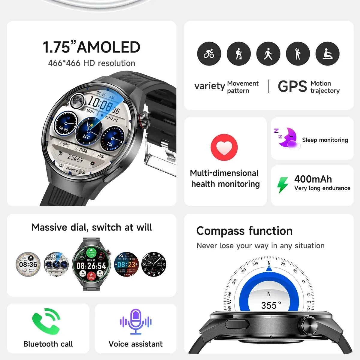 2025 New Originl Watch G5 PlUS Smart Watch 1.75" HD AMOLED Screen GPS track Heart Rate Bluetooth Call Compass Smartwatch for Men - Wear444