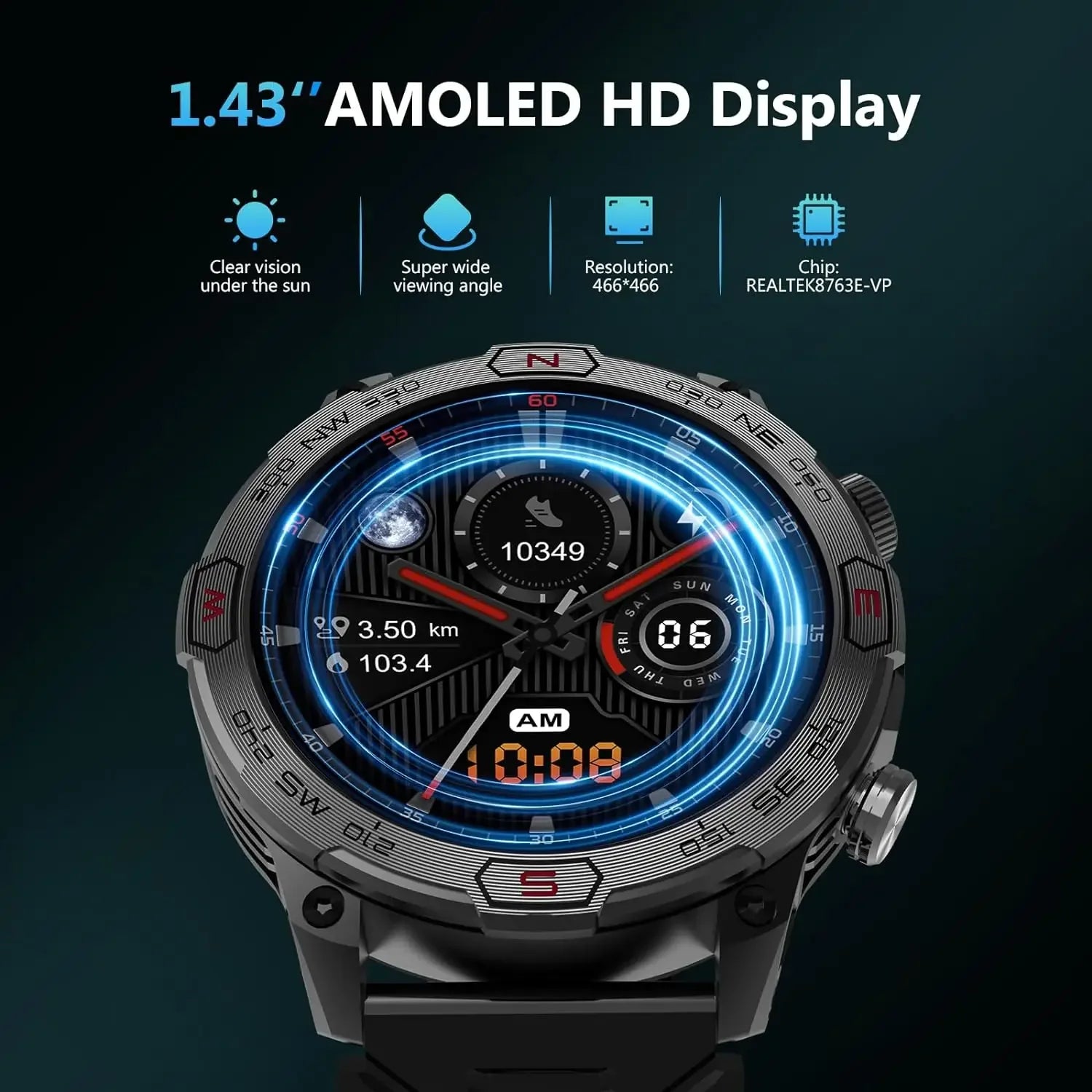 2025New Smart Watch AMOLED Screen GPS Sport Fitness Waterproof LED Lights Compass HD Call Call Smartwatch For Android iOS man - Wear444