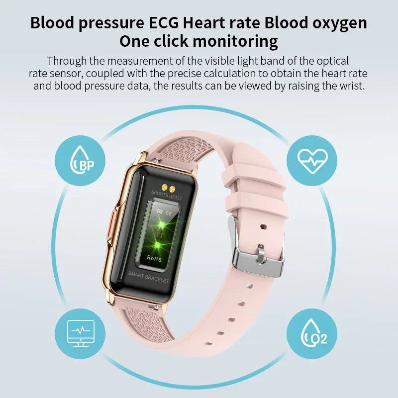 For Android IOS Smart Bracelet Women Smartwatch Men Heart Rate Blood Oxygen Waterproof Sport Smart Band Watch For Ladies +Gift - Wear444