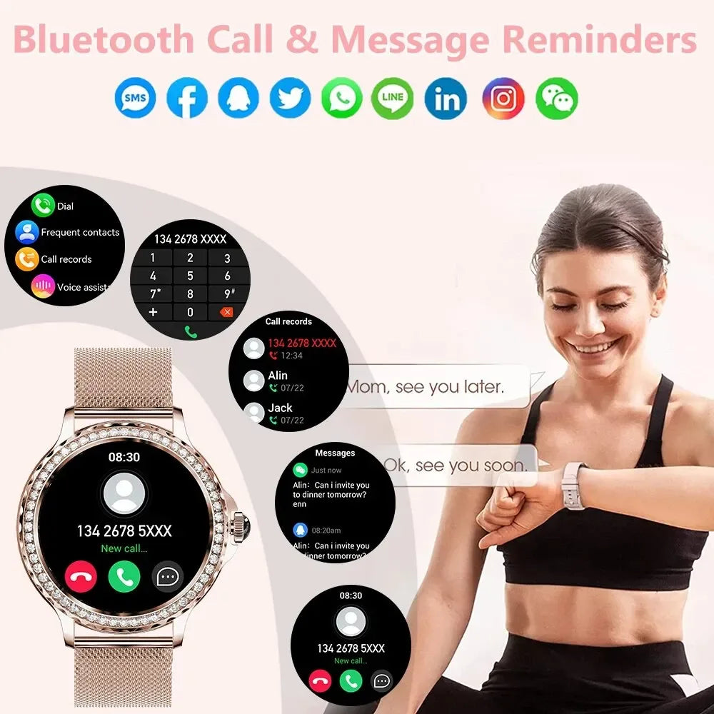 MEVADEN Rose Gold Smart Watch Bluetooth Call Lady 100+ Sports Mode Fitness Health Monitor Women Smartwatch for IOS Android NX19 - Wear444
