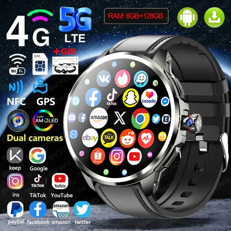 5G/4G Smart Watch Men Fashion 1.95 inch 720*720 AMOLED 8GB+128GB RAM 2100mah Battery GPS WIFI Google APPS Smartwatch Android 9.0 - Wear444