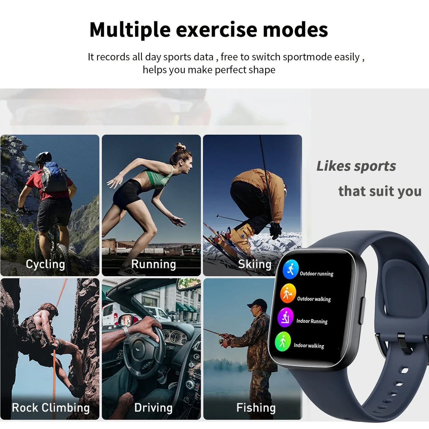Smart watch, wireless calling /dial,for iPhone/Andriod, multi -Sport mode, calling reminder and rejection, SMS reminder - Wear444
