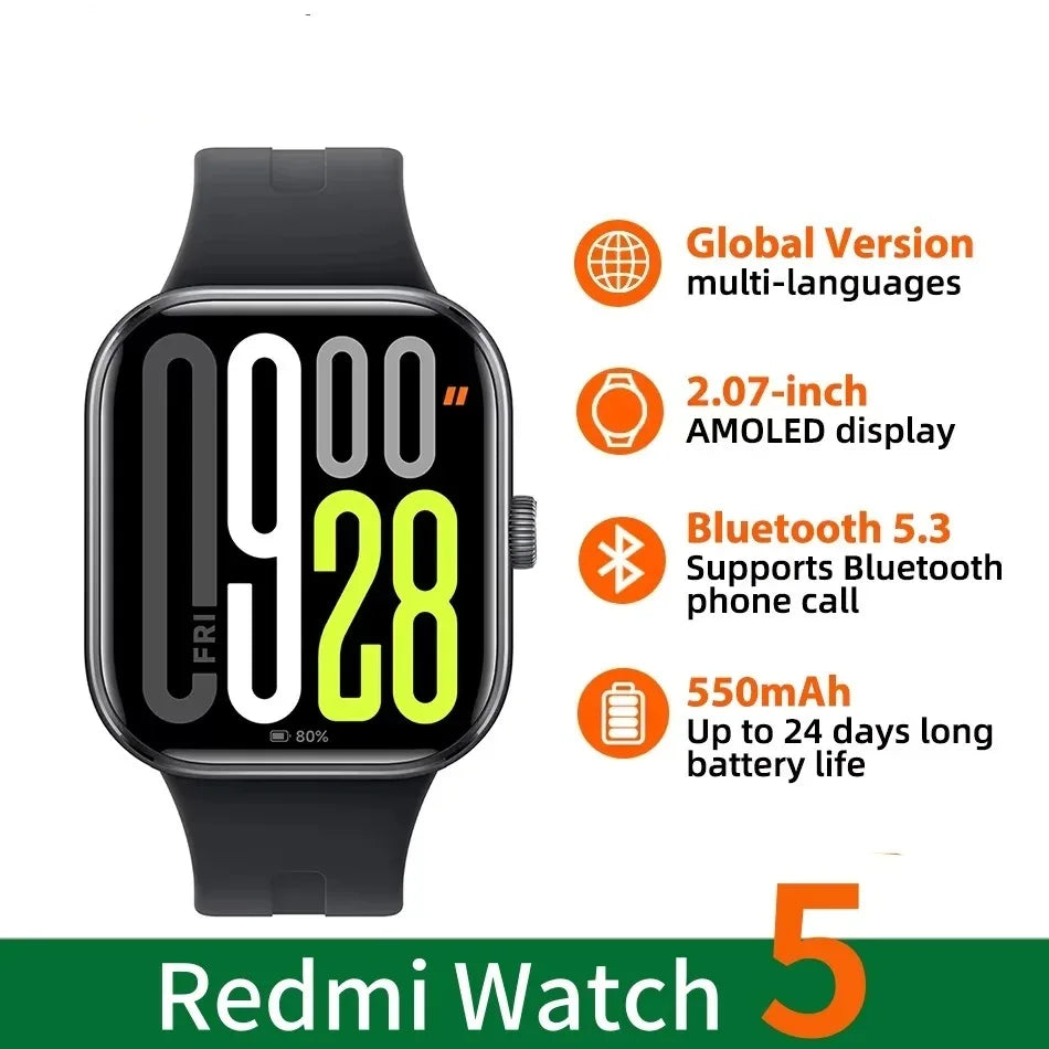 Global Version Xiaomi Redmi Watch 5 Smartwatch Bluetooth Phone Call 2.07'' Display 550mAh Battery Health Monitoring Sports Mode - Wear444