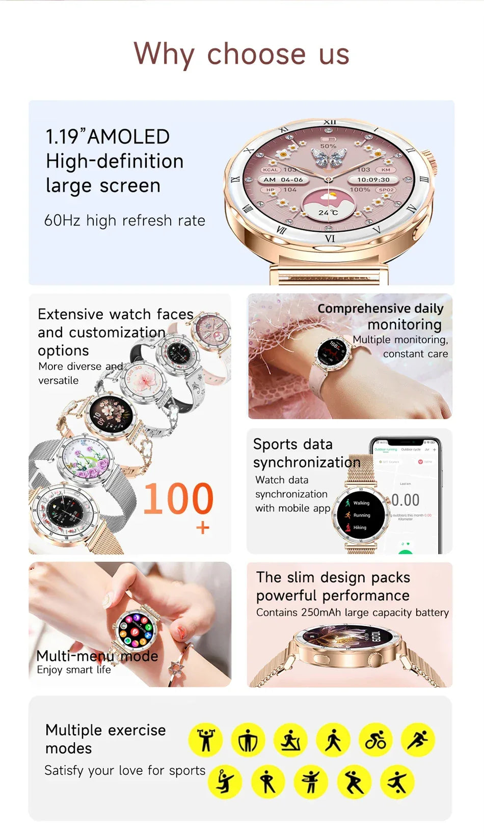2025 New Fashion Smart Watch Women AMOLED Screen Bluetooth Call Watches Custom Dials Female Health Music Sport Ladies Smartwatch - Wear444