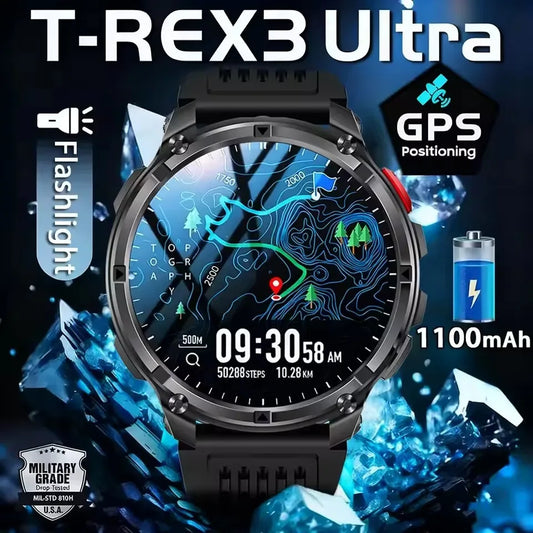 New Military T-Rex3 Ultra 1100mAh Battery Smart Watch 5 ATM Waterproof 1.7"AOD Compass GPS Sports tracker Outdoors Smartwatches - Wear444